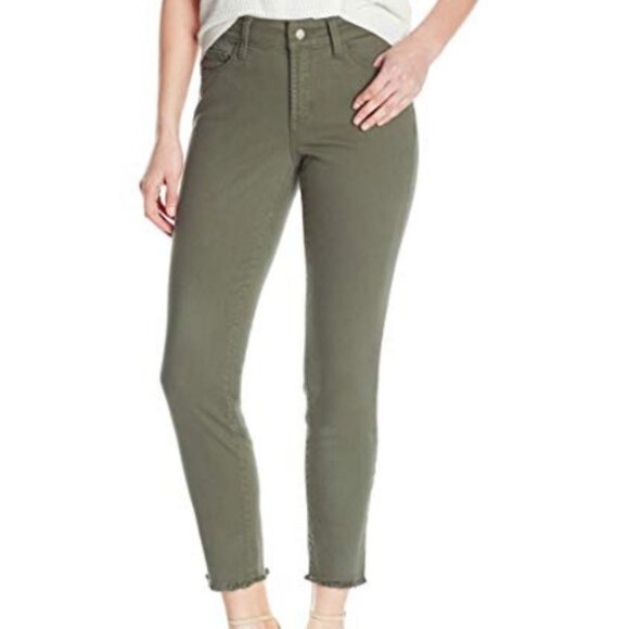NYDJ Alina Ankle Jeans - Olive Green Frayed Hem Size 12P - Picture 1 of 2